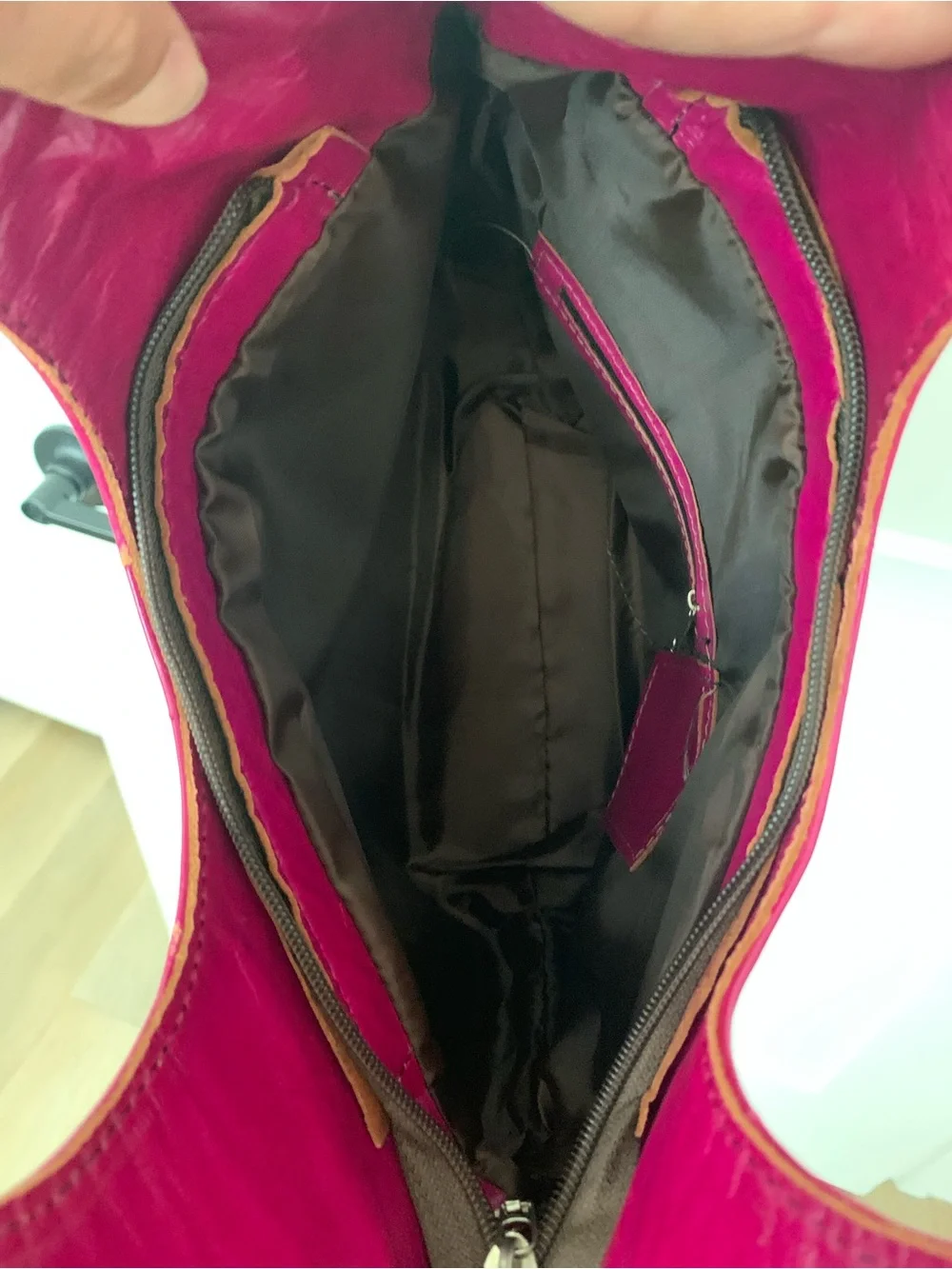 Vintage Raw Silk & Leather Handbag with matching scarf set - Magenta/purple